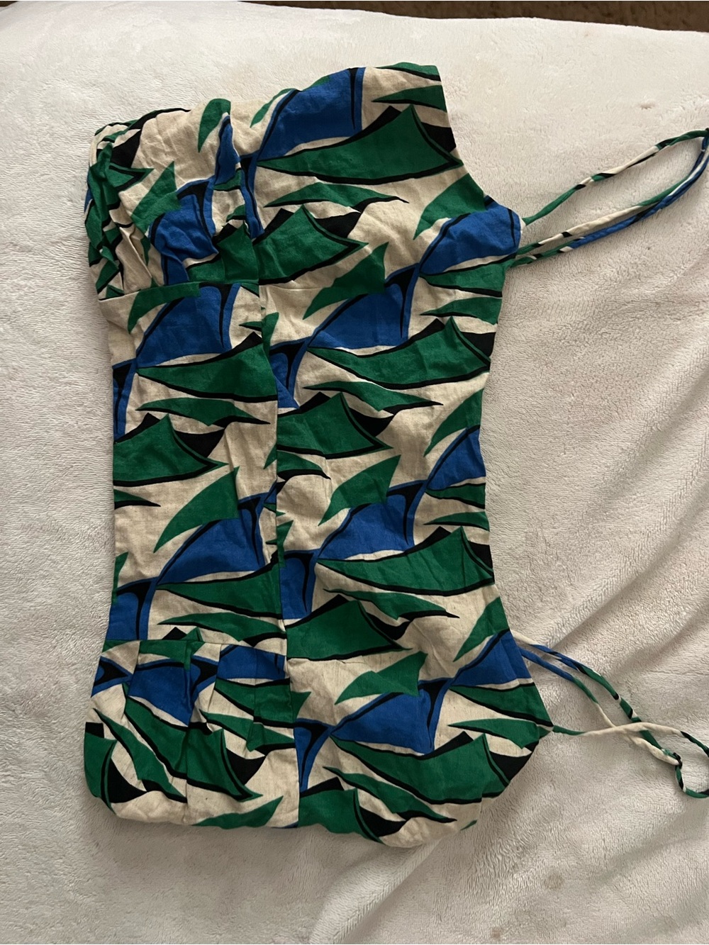 Zara Blue Green Cream Patterned Smocked Top